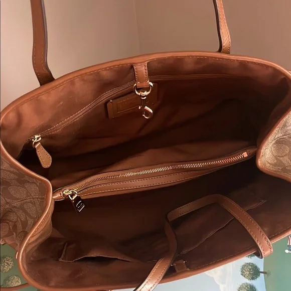 Coach Brown Monogram Tote with Leather Trim - Picture 3 of 5